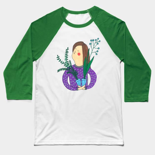 Lady With Plants Baseball T-Shirt by DoodlesAndStuff